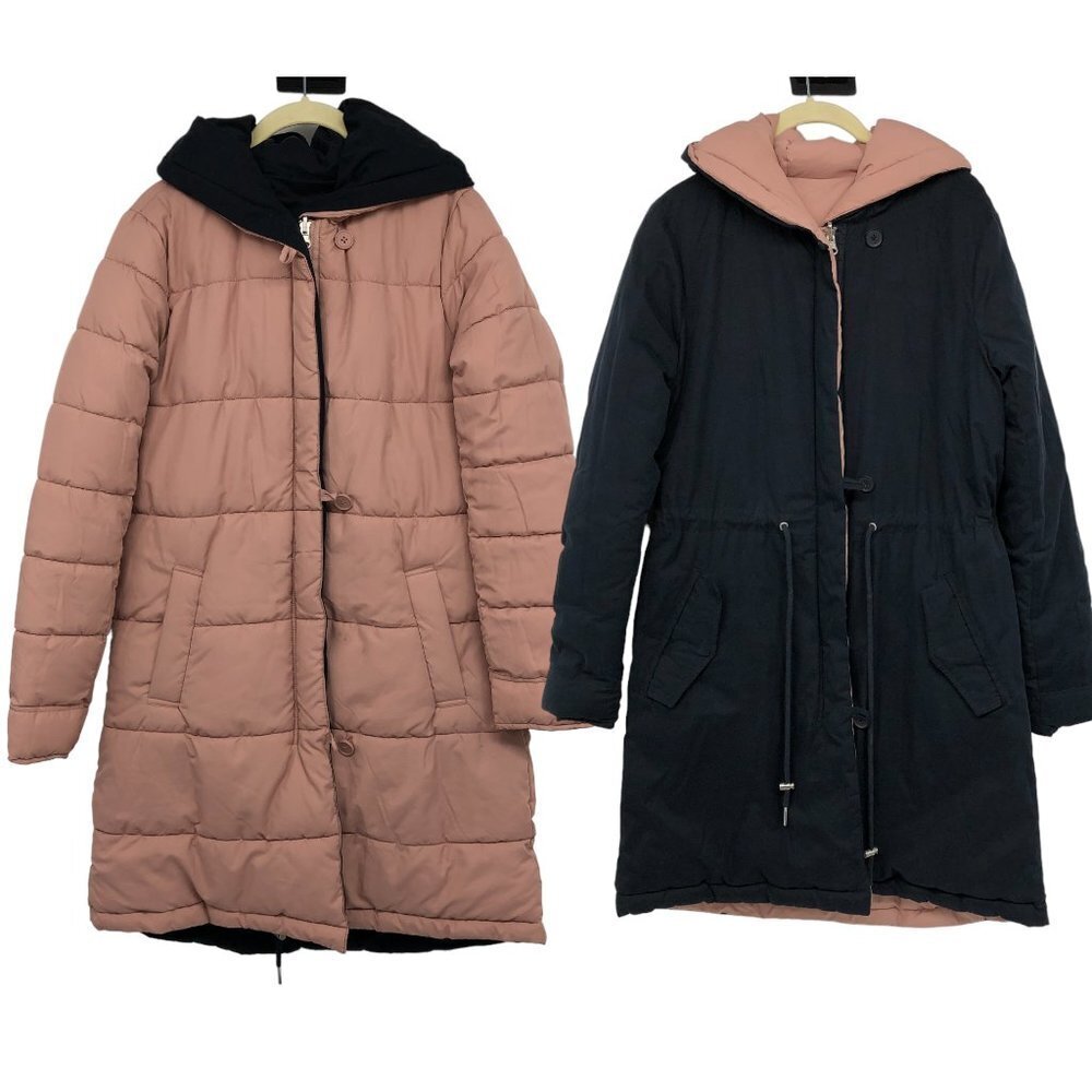 Pink and Navy Reversible  Puffer Parka Coat size ~L
